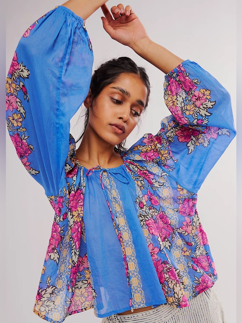 Free People Elena Printed Top Blouse size L